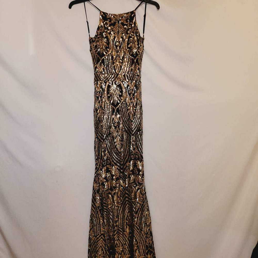 Black and gold fully sequined Windsor gown